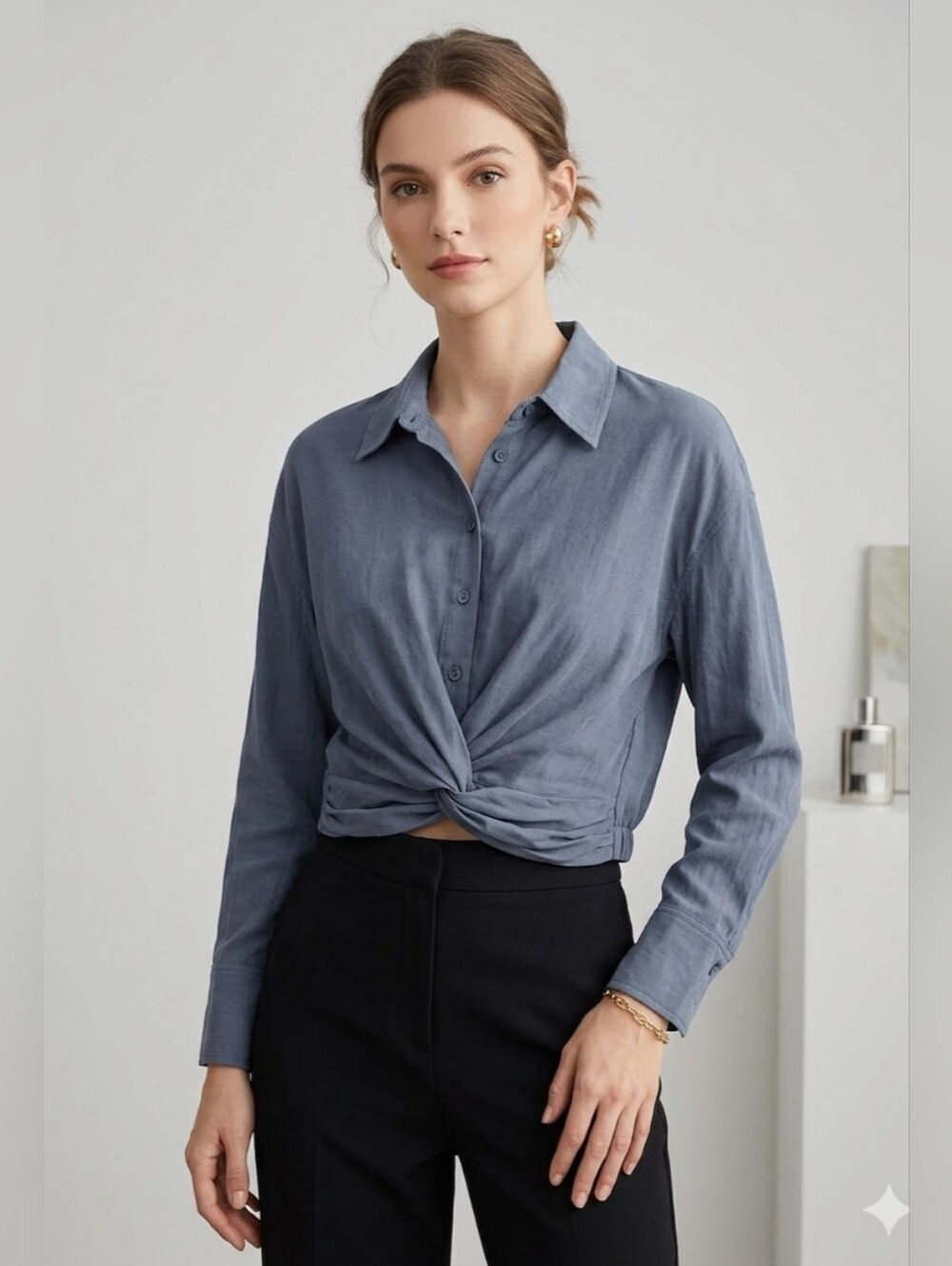 5 For $25✨️Zara Womens Small Button Up Cropped Top Collard Longsleeved Shirt